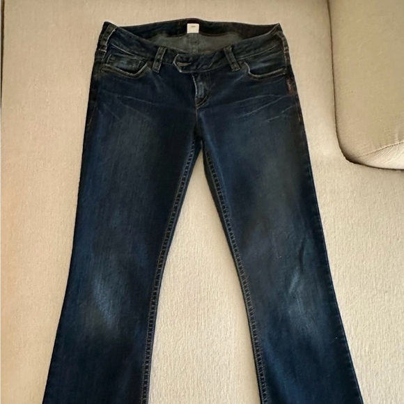 Vintage Women’s Tuesday Silver Dark Blue Flare Low Rise Jeans 31x35 - Picture 1 of 9